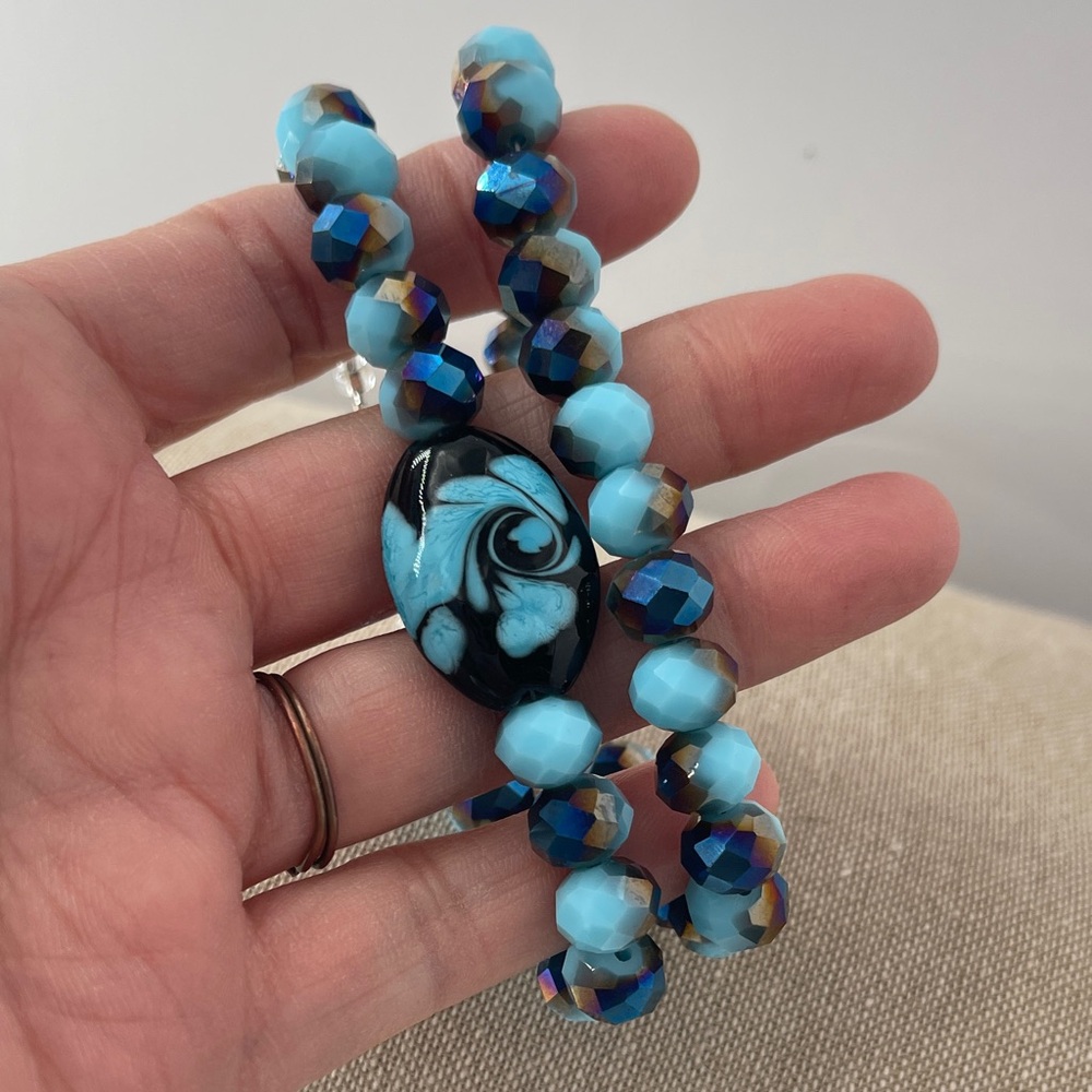 Larimar Blue Silk, Purple Bronze Faceted Rondelle bracelets